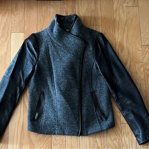 Banana Republic Gray and Black mix media Leather Jacket